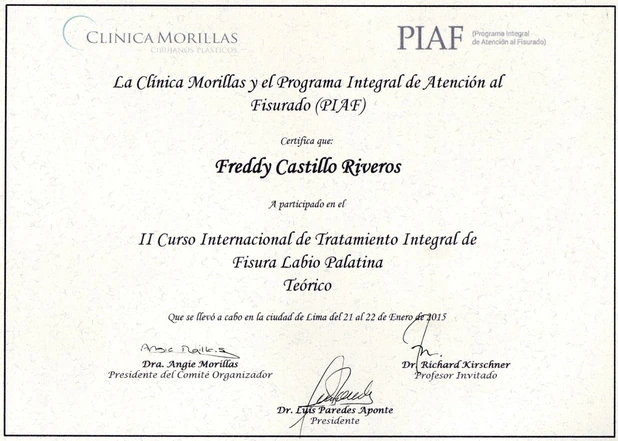 Curso internacional de tratamiento integral de fisura labio palatina del Dr Freddy Castillo